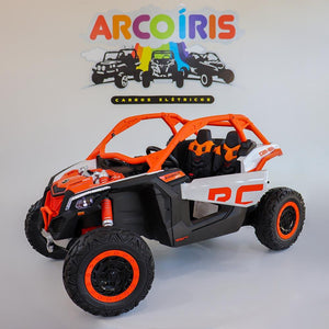 Buggy Can-Am Maverick 24V Branco/Laranja - Arco Íris Carros Elétricos